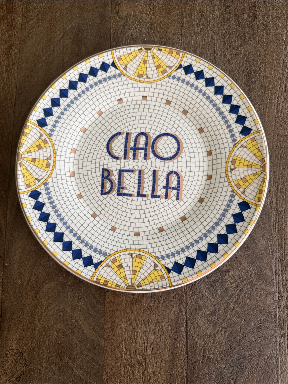 ANTHROPOLOGIE Bistro Tile 24k GOLD ACCENT ITALIA DESSERT PLATE LEMON 🍋 New